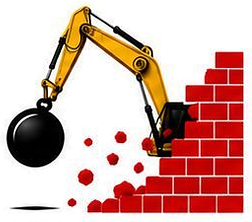 Illustration: Abrissbirne und Mauer